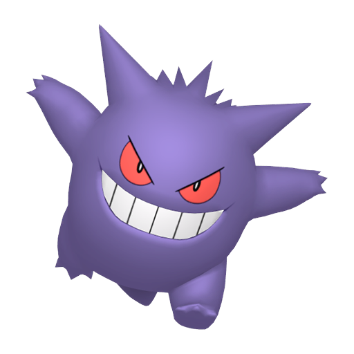 Pixel-art Gengar ready to battle in a stylized shadow arena